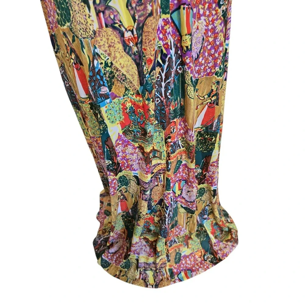 70s Vintage Long Dress Indian Gods Patchwork Print And Matching Shirt Hippie‎